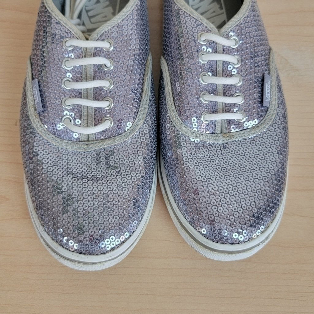 Vans Authentic Sequin Silver Lace Up Low Top Lo Pro Sneakers Shoes TB4R 6.5 - Picture 5 of 12